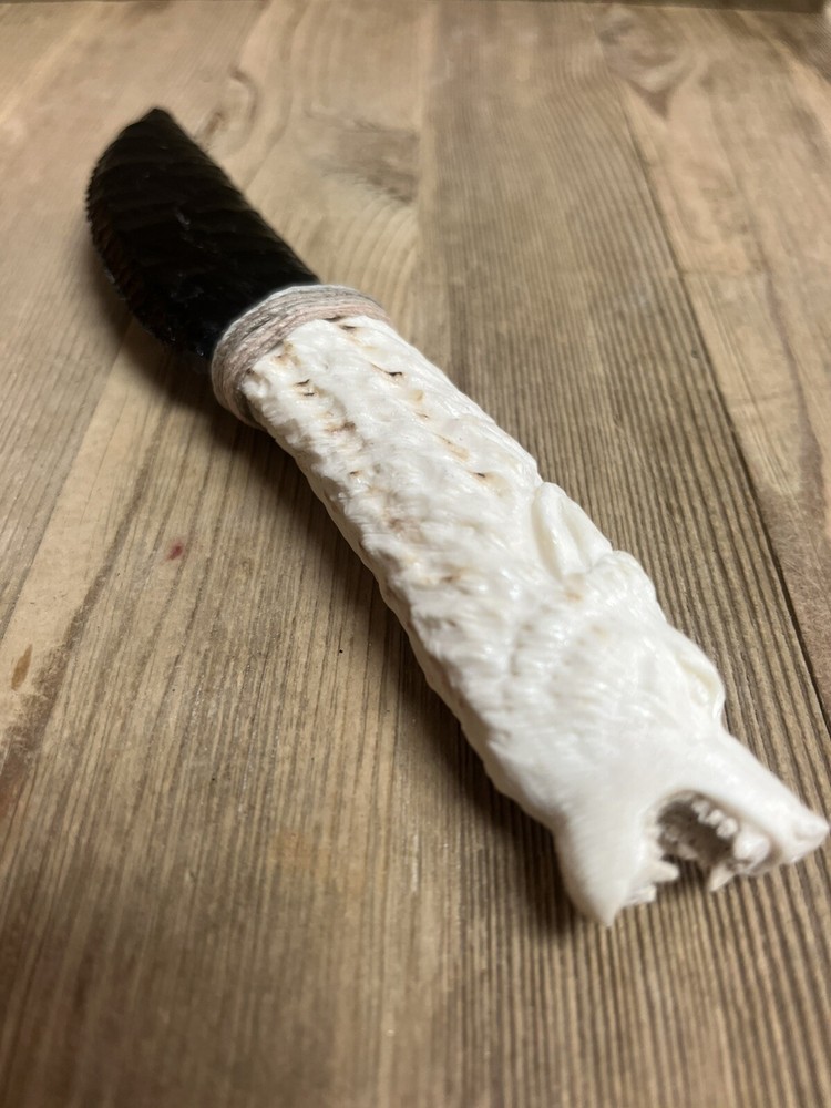 Obsidian Knife With Carved Antler