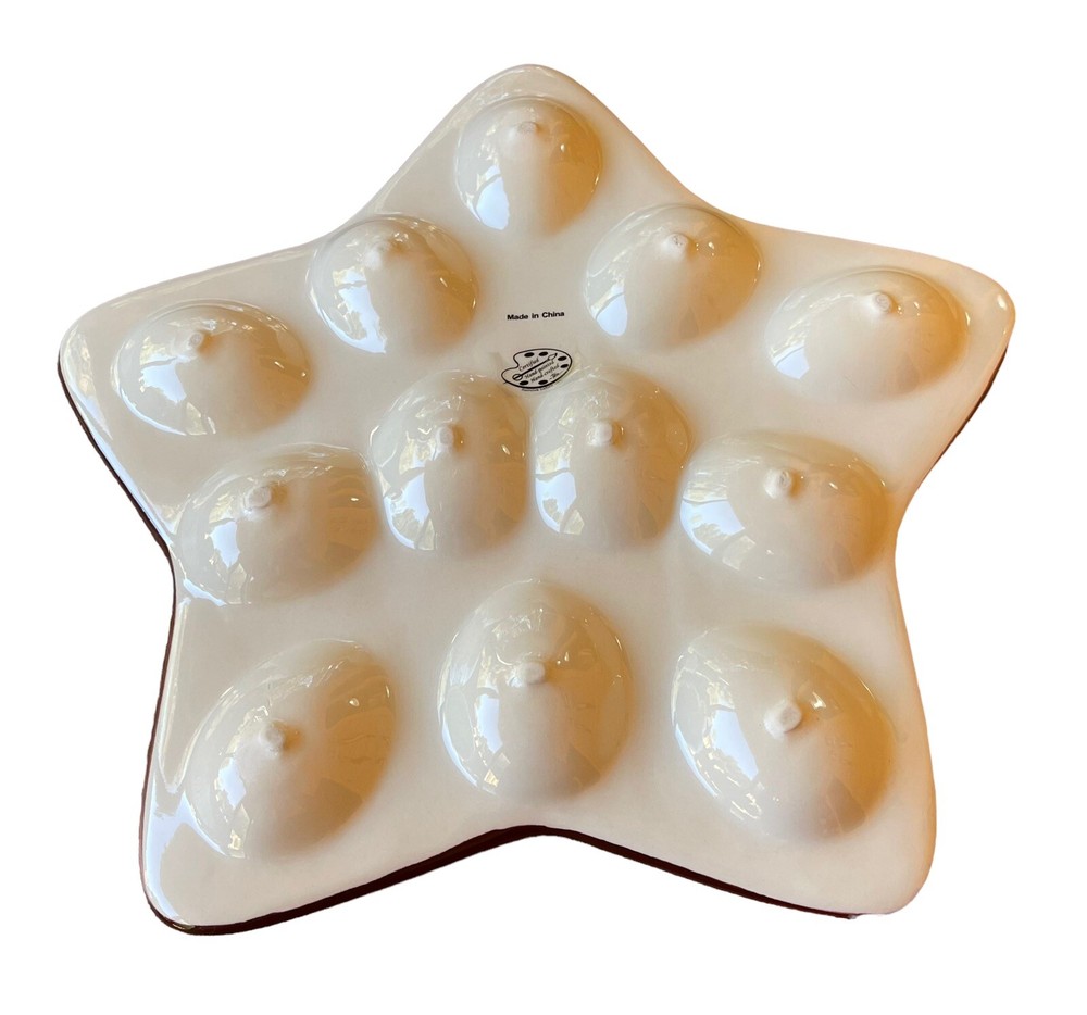 Star-Shaped Egg PlatterCeramic Holds A Dozen - Hand Painted