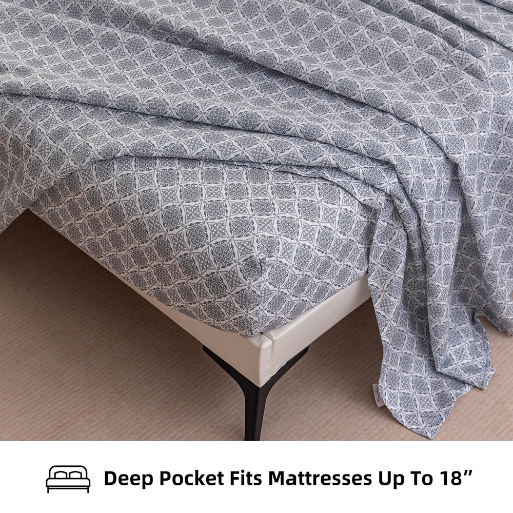 Bed Sheets Queen Size 18” Deep Pocket Queen Sheets Soft Breathable Geometric ...