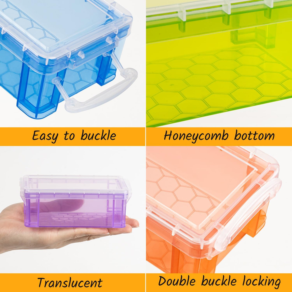 6Pack Colorful small plastic containers, 5.3" X 3.0" X 2.0" Stackable Mini Stora