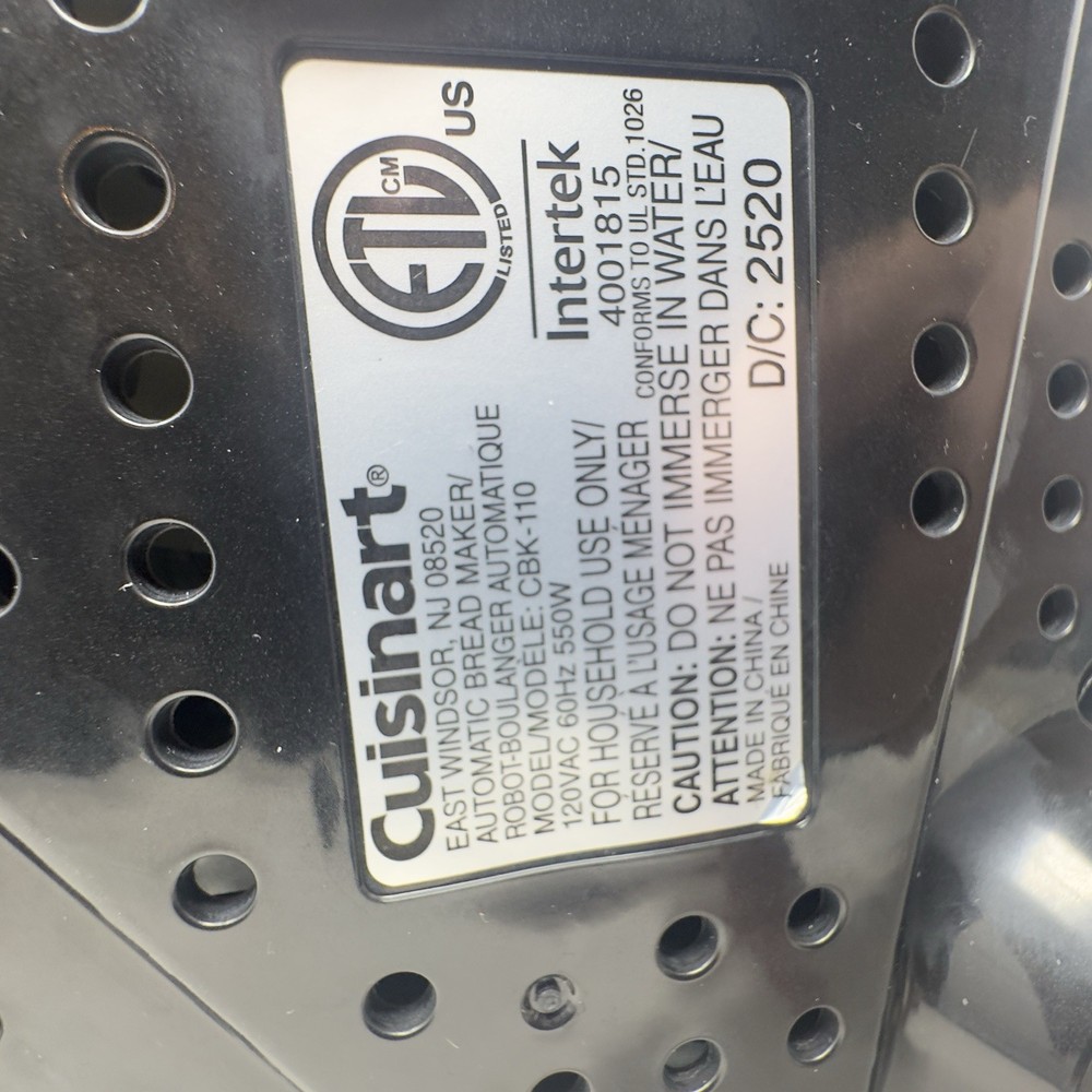 Cusinart CBK-110 Compact Automatic Bread Maker Machine Tested Working