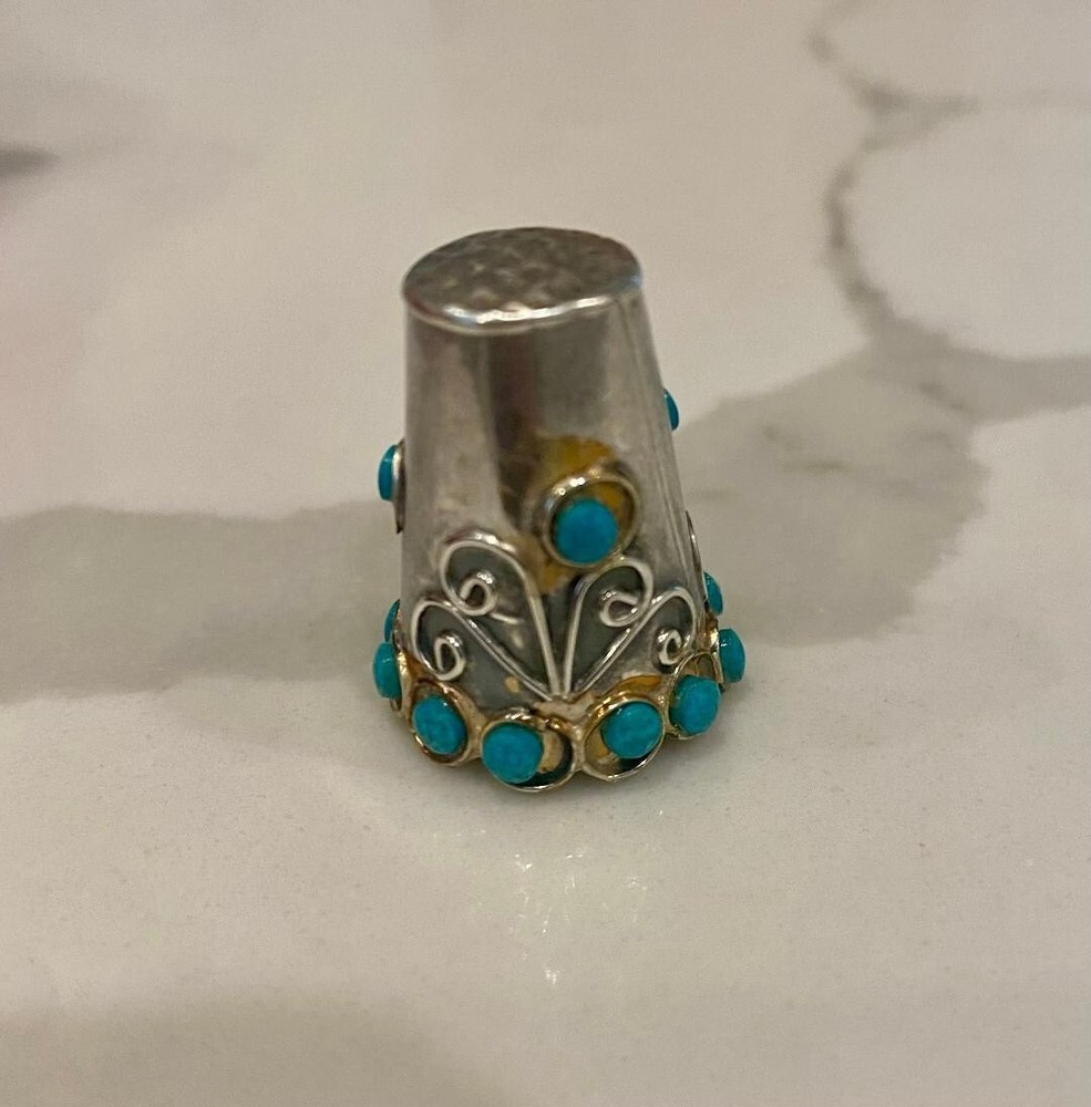 Vintage Mexico sterling silver & turquoise Thimble 