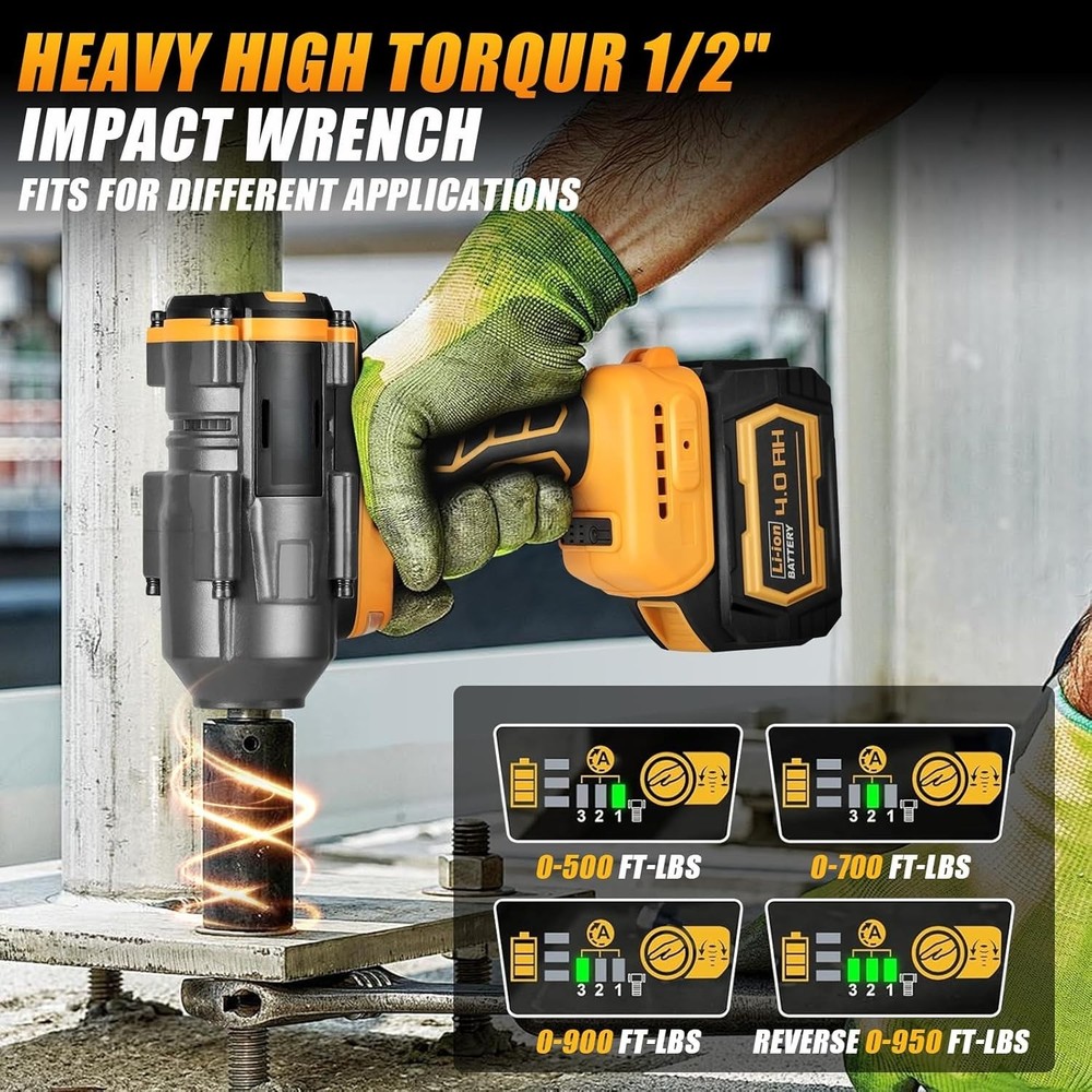 20V Cordless Impact Wrench 1/2-inch, with LED Work Light, Variable Speed Design