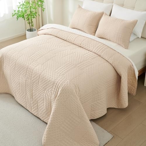 Reversible King Quilt Bedding Set - 3 Piece Soft Lightweight Bedspread, Patchwor