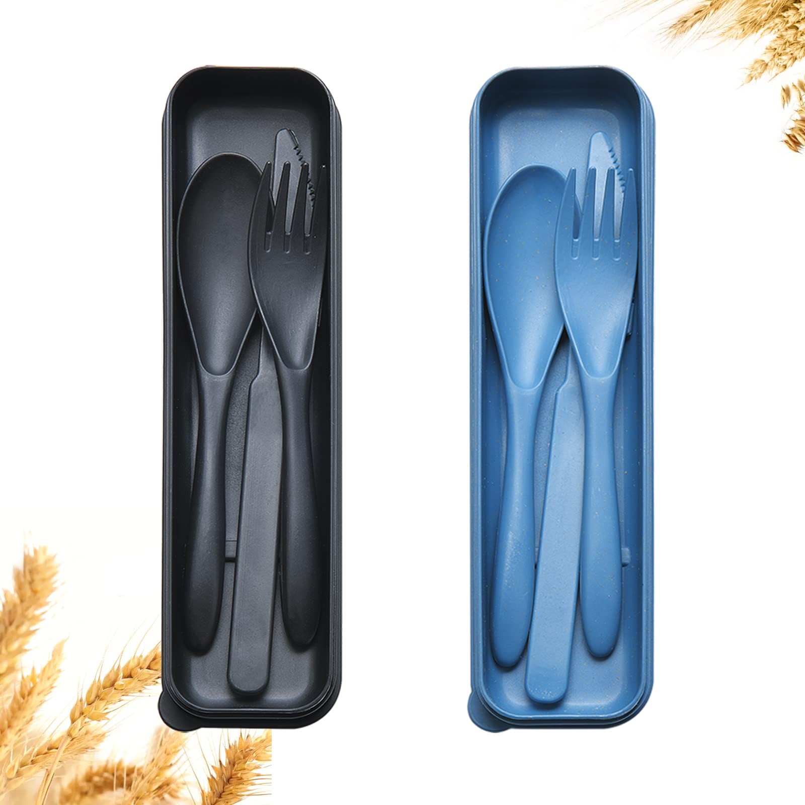Reusable Travel Utensils Set with Case, 2 Sets 2 - Black, Dark Blue