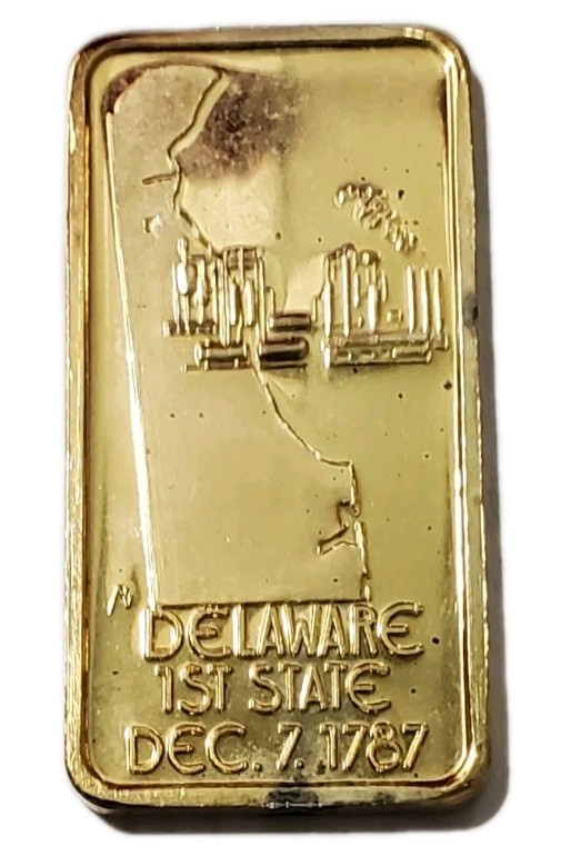 1 Oz Silver 1TH State DELAWARE Gilded Bar.