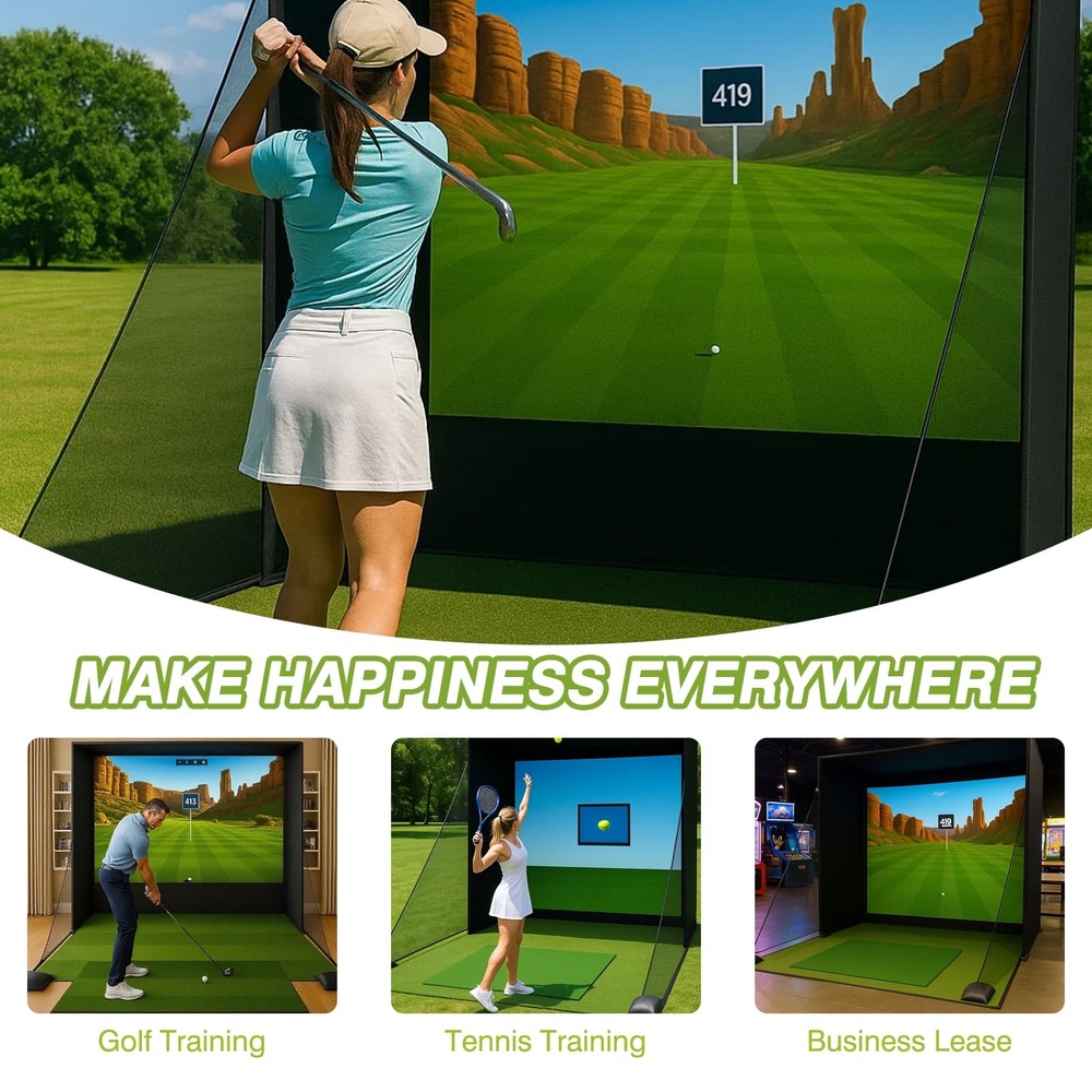 Golf Simulator Enclosure 10 x 8ft Impact Screen Golf Simulator Cage Practice Net