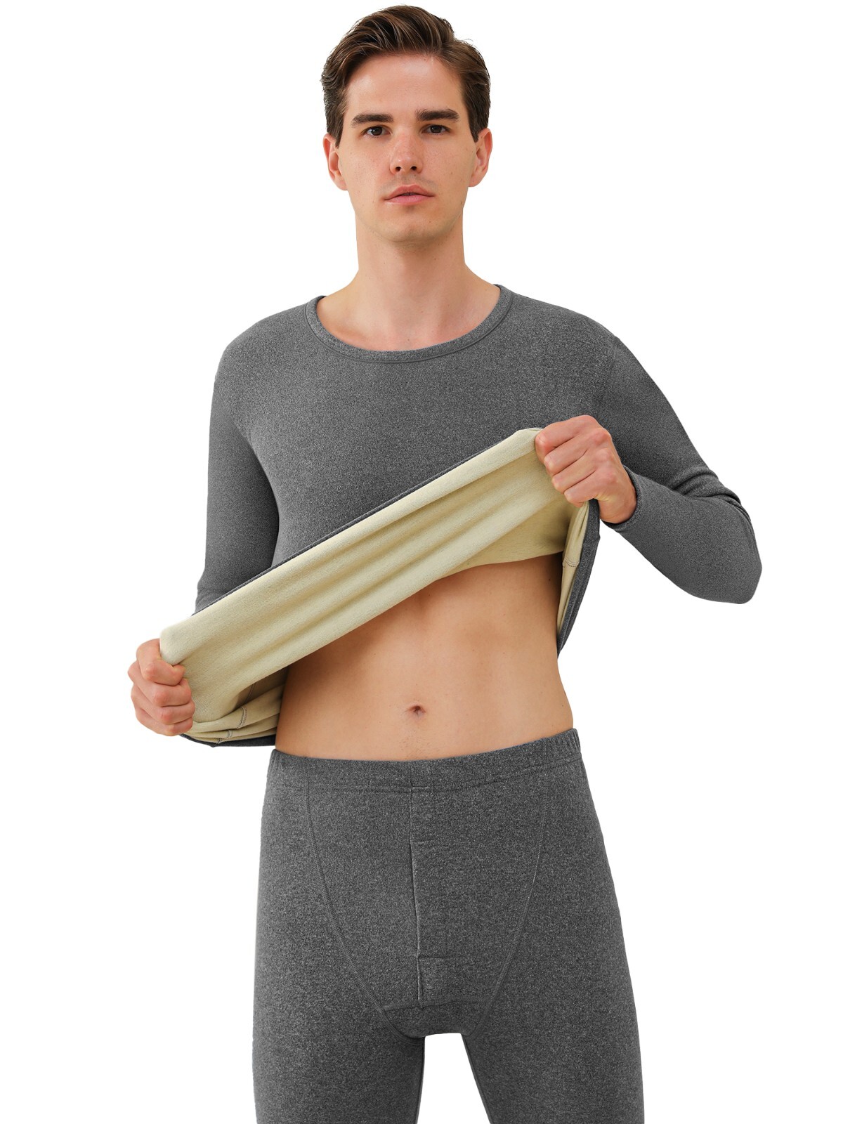 Men's Thermal Underwear Set Cashmere Silk Lining Pajama Set Long Johns Soft