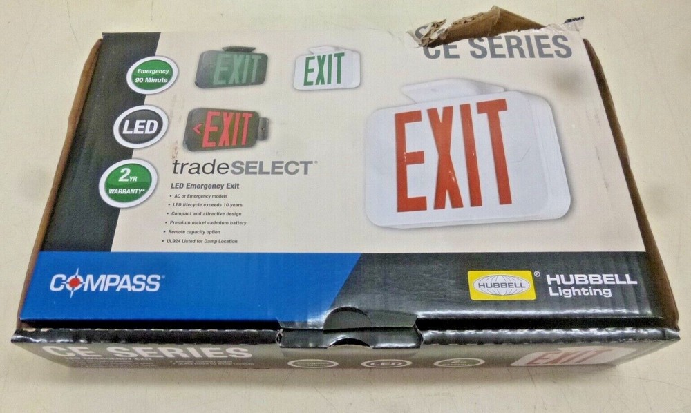 NEW! COMPASS, CER HUBBELL LIGHTING COMPASS Exit Sign/ Battery