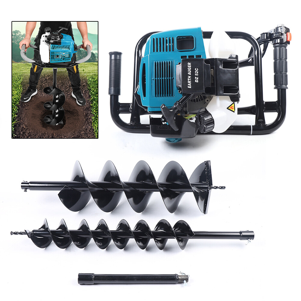 52cc 2 Stroke Post Hole Digger with 2 Bits Gas Powered Earth Auger Drill Machine
