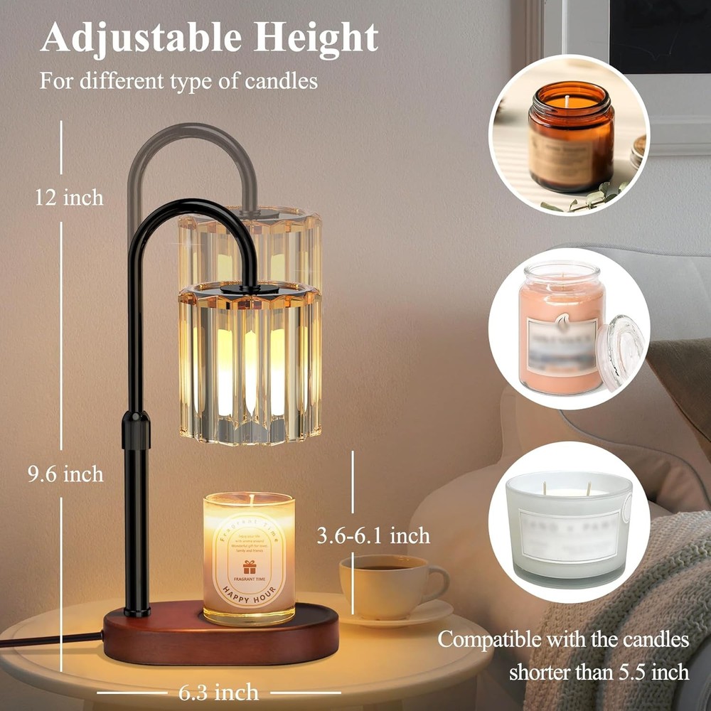 Lukasa Candle Warmer Lamp with Timer, Dimmer Adjustable Height, Walnut