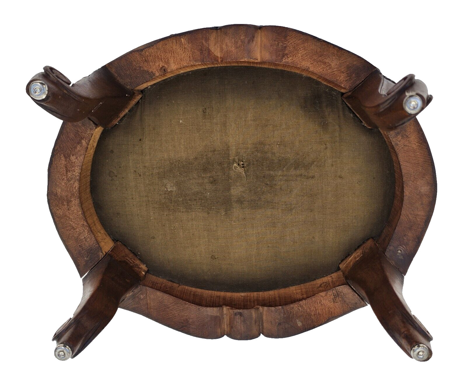 Antique 1930s French Louis XV Footstool – Carved Wood Cabriole Legs Needlepoint