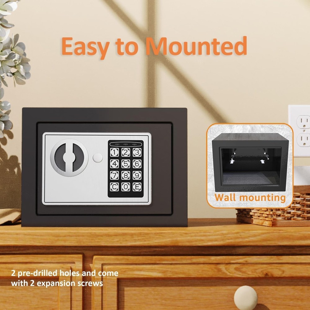 Small Safe Box for Money with Code and Keys，Solid Mini Safe for Kids with Dig...