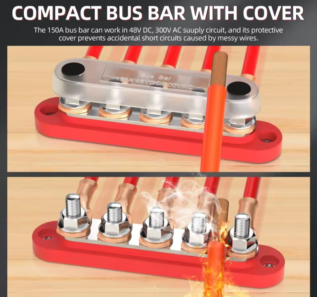 Set Of 2 - 150A Automotive 5 Way M6 Copper Wiring Busbar Guided Busbar Solar RV