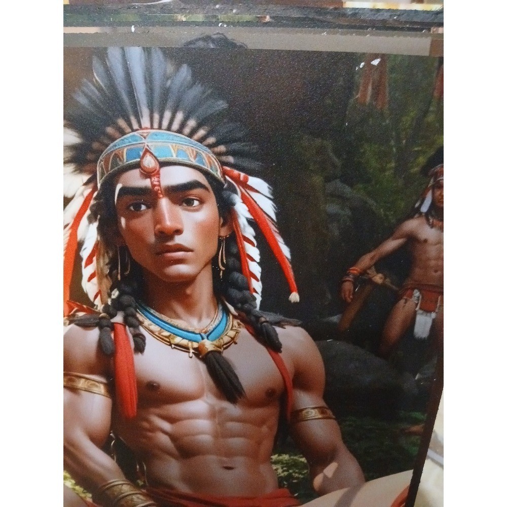 Native American Tribal Warrior Art Print Headdress Metal 8x12 nude