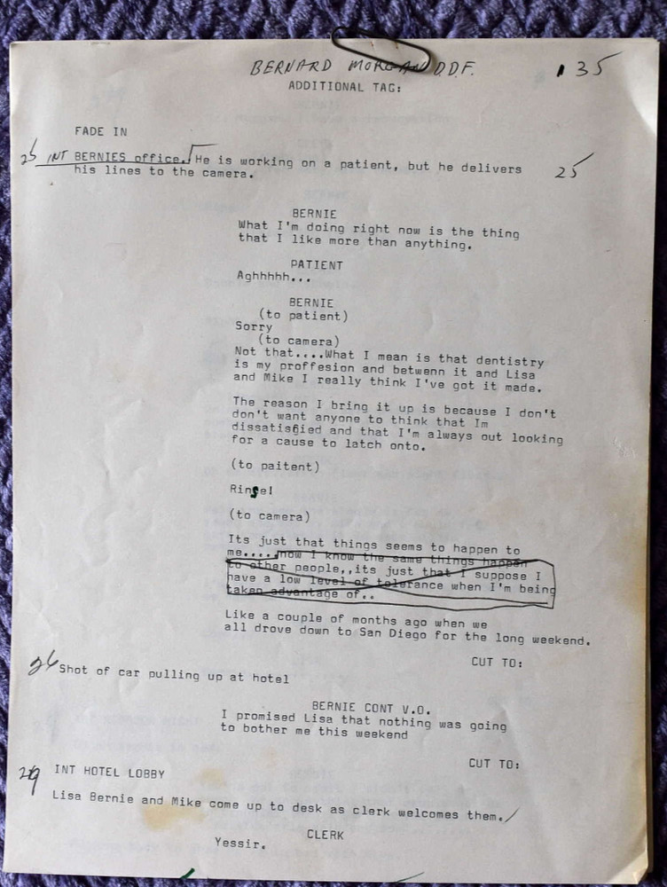 1970 " Bernard Morgan, D.D.F. " Original Screenplay Script