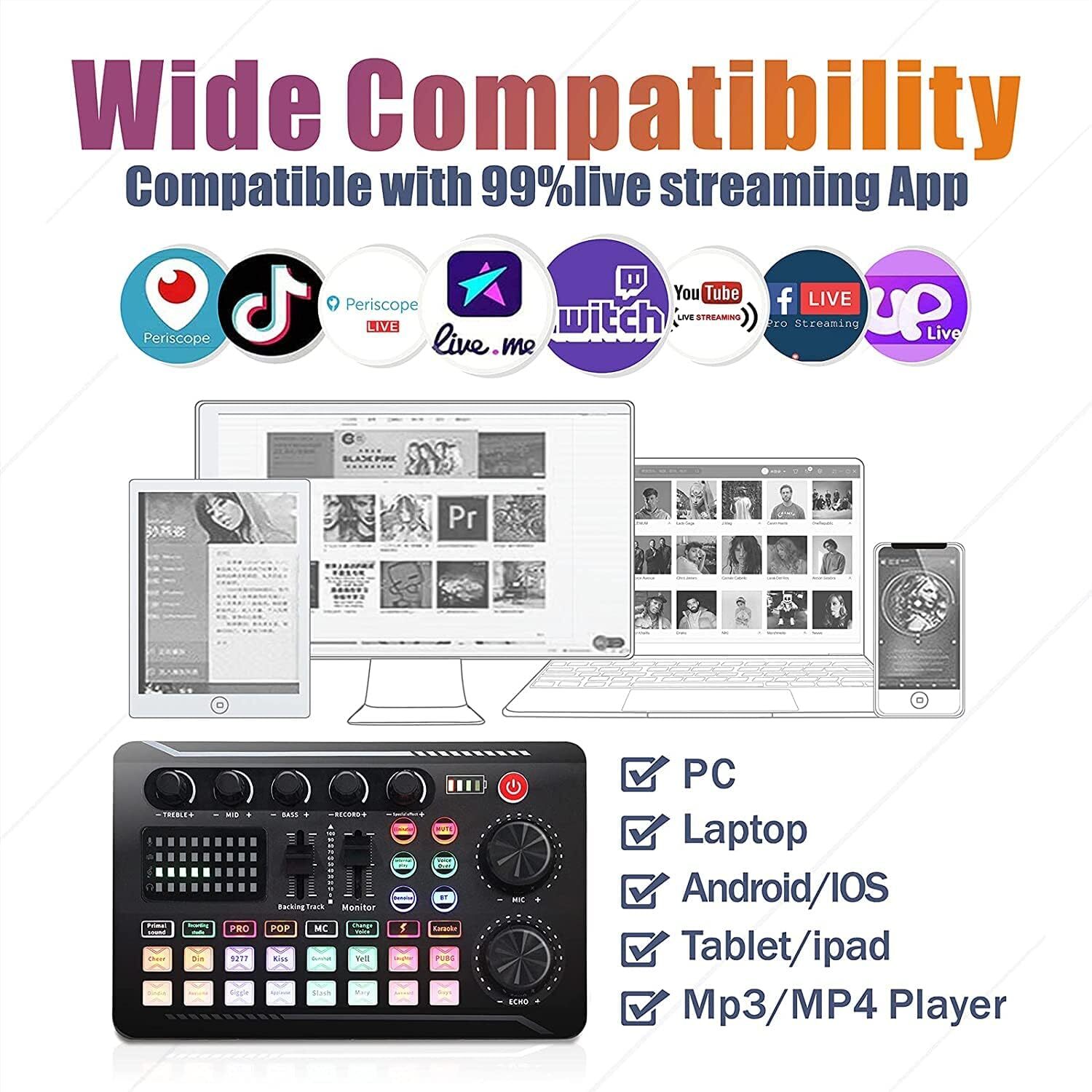 Complete Home Studio Recording Kit Mixer Condenser Microphone for Music Podcast