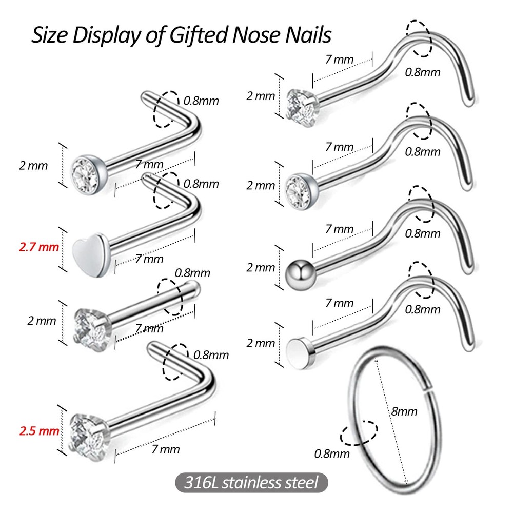 Firstomato 2 PCS Disposable Nose Piercing Gun Self Kit Silver
