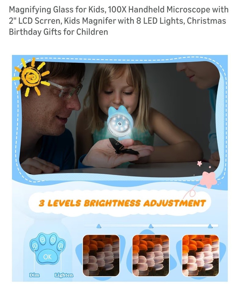 Microscope for Kids - Portable Handheld Magnifying Glass Digital Microscope4546
