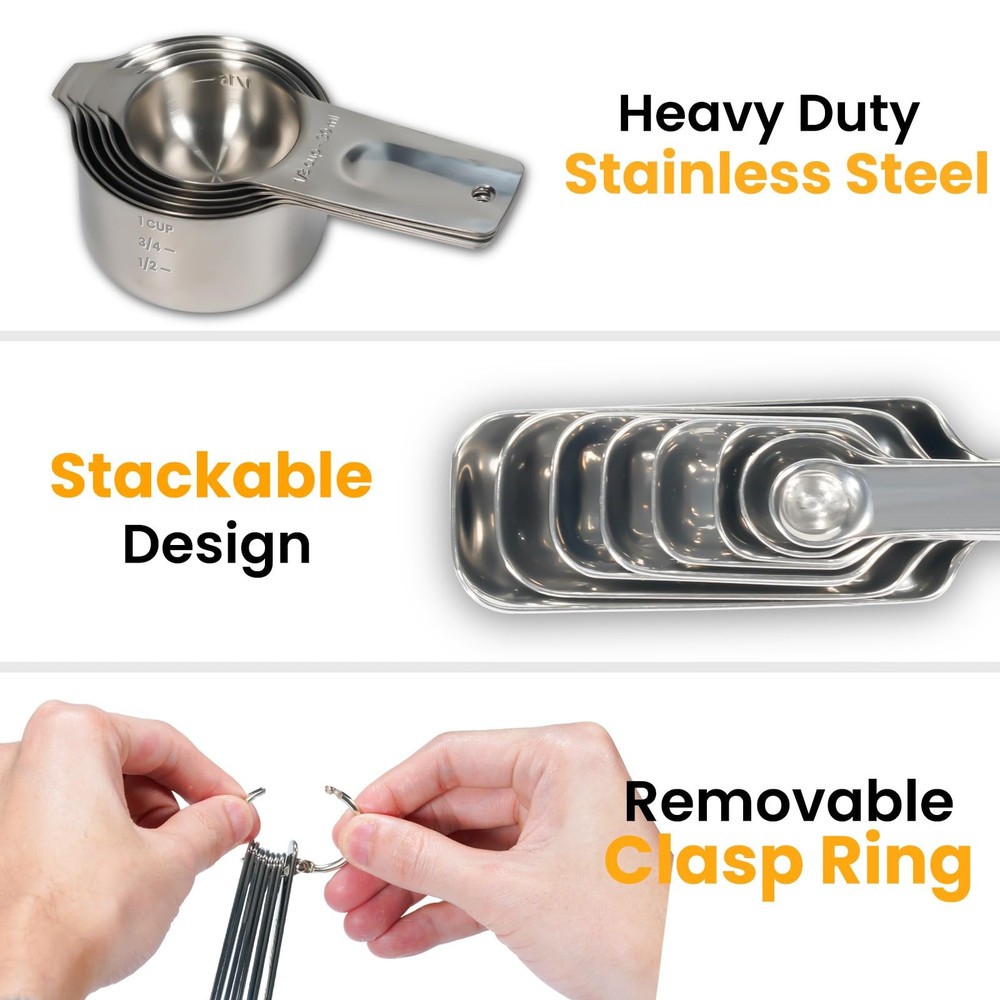18 PCS Measuring Cups Spoons Set 7 Stainless Steel Nesting 6 Rectangular 5 Mini