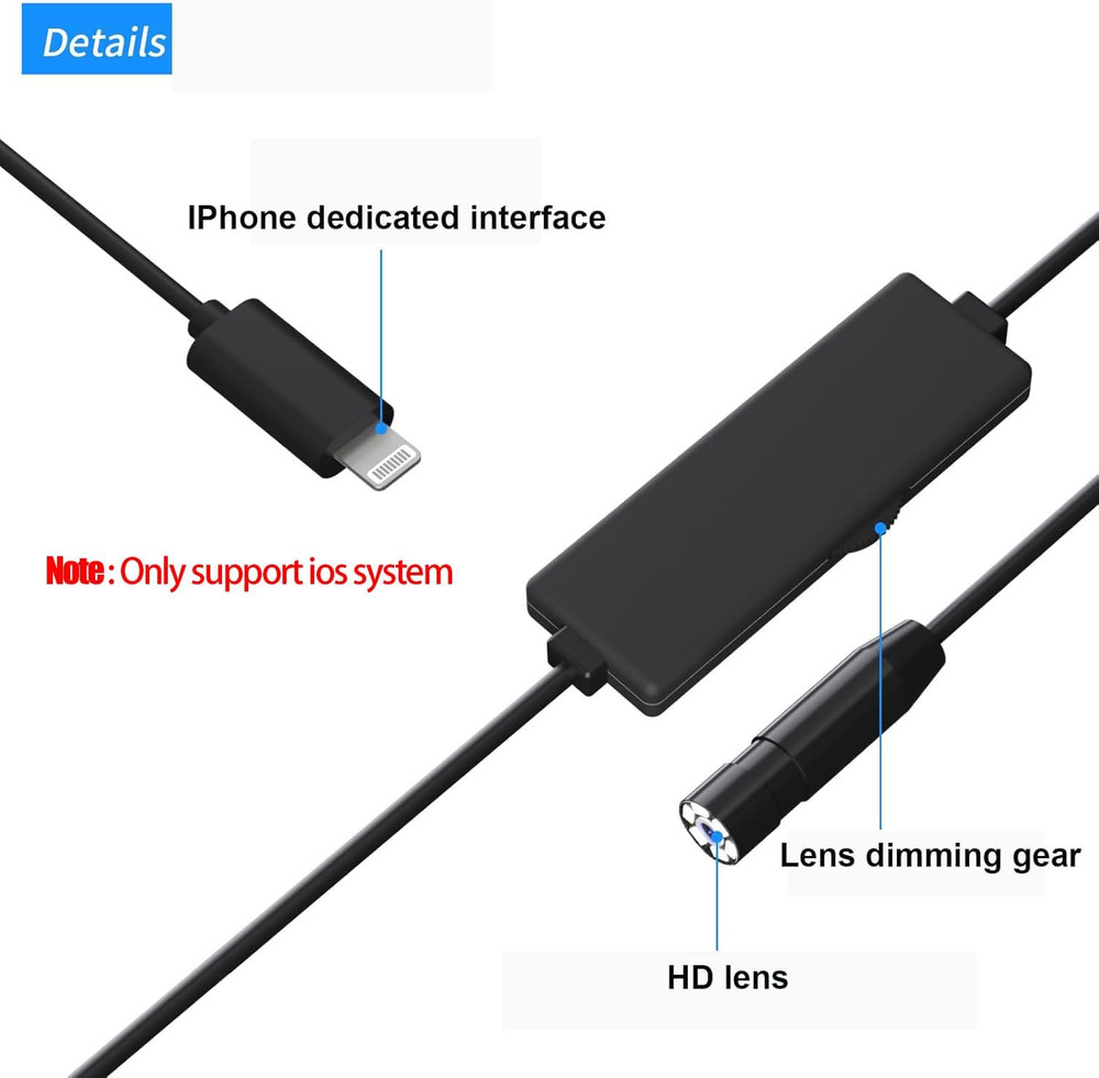 Endoscope Camera with Light, 1920P HD Borescope with 8 Adjustable LED Lights, wi