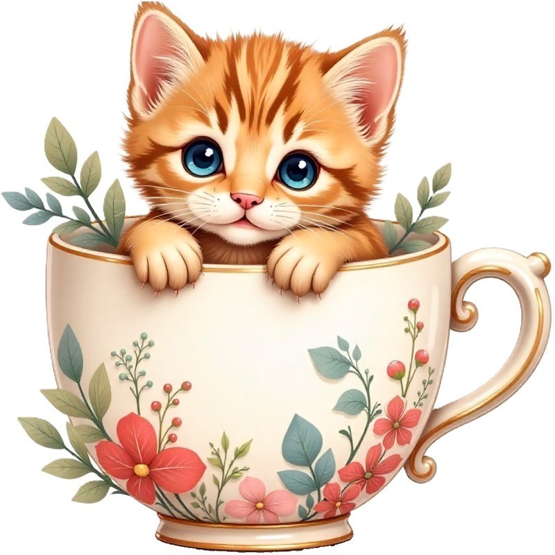 30 Custom Tea Cup Kitten Personalized Address Labels