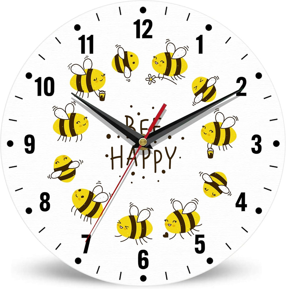 Wall Clock,Cute Honey Bees Kitchen Wall Clock,Bee Happy Clocks 10 Inch Silent No