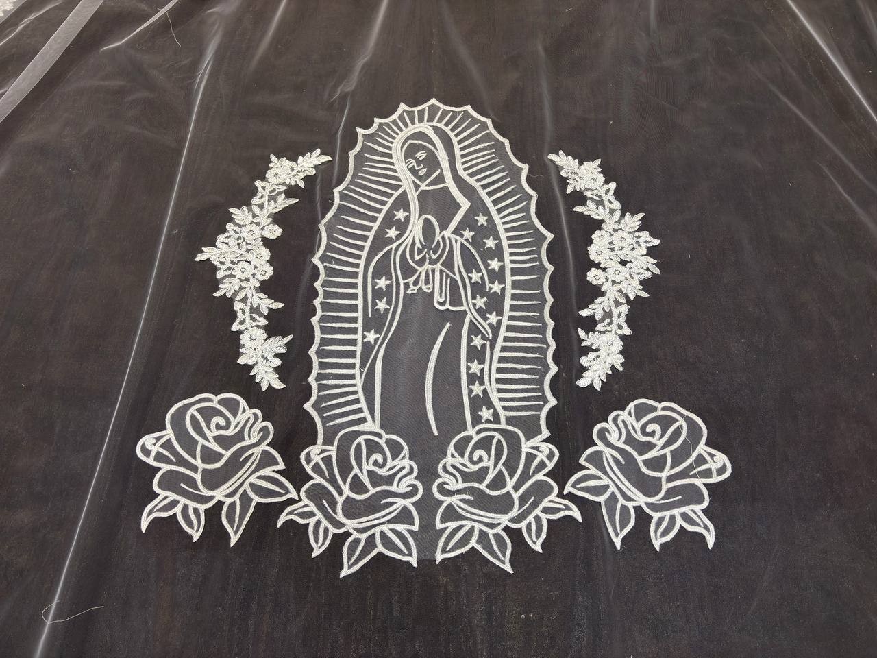 bridal Veil virgin marry with lace trim embroidery Guadalupe