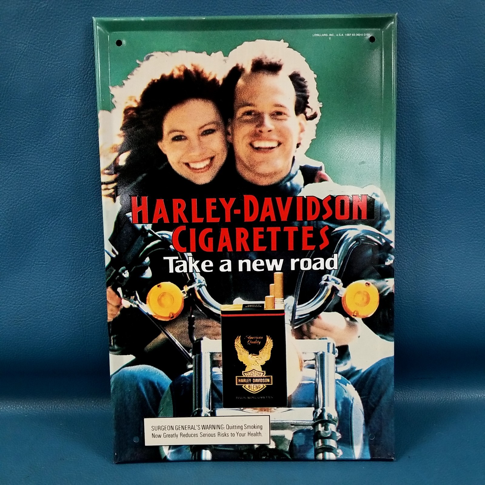 VTG Harley Davidson 13.75"x9" Metal Cigarette Poster Ad Sign