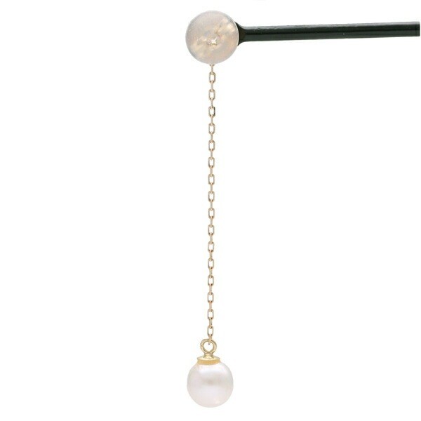 K10 Gold Akoya Pearl & Ruby Chain Drop Earrings (Pair)