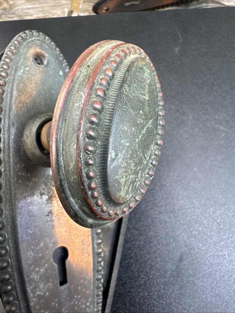 Sargent Bronze Beaded Edge Passage Set Oval Knobs & Plates Original Key