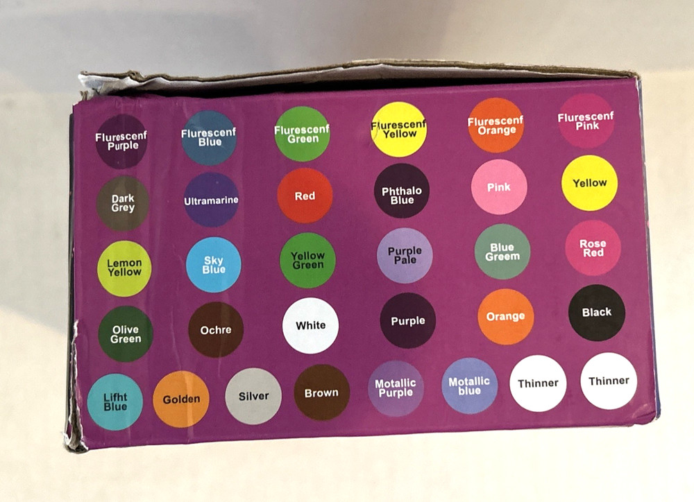 AIR BRUSH PAINT SET 30 COLORS & 2 THINNERS WATERPROOF QUICK DRYING MULTI SURFACE