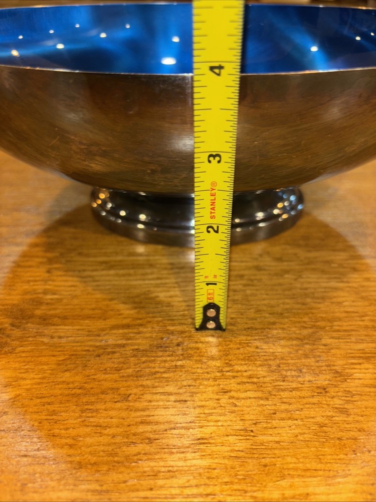 VTG. Wallace Color Clad Oval Bowl Deep Blue Interior MCM Silver Played
