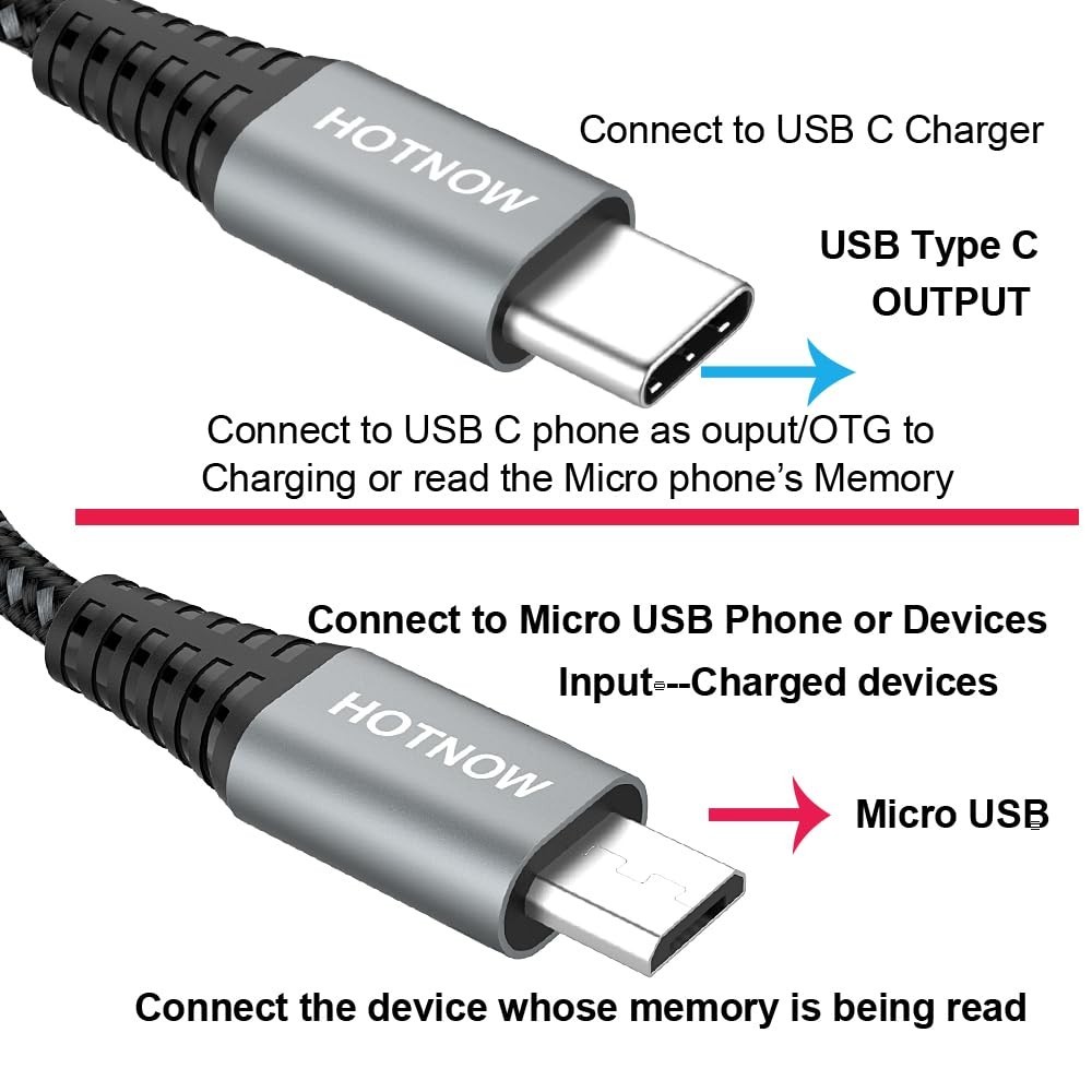 1FT Braided USB C to Micro USB Cable Set - 480Mbps Data Transfer & Fast Charging