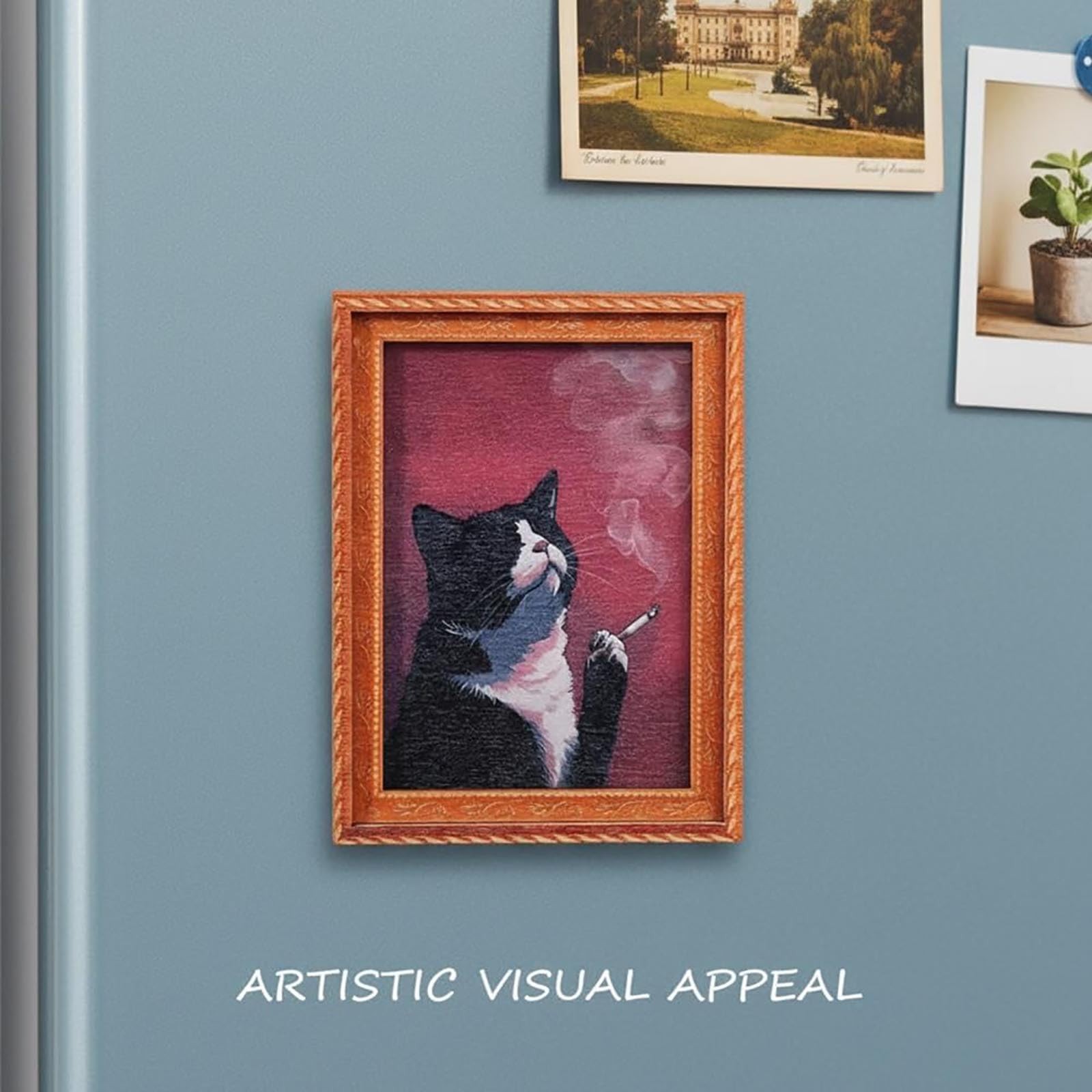 2PCS Refrigerator Magnets Wooden Rebellious Cat Smoking Art Print Fridge Magnets