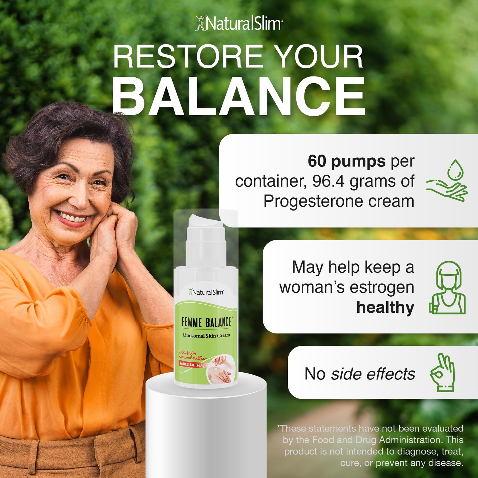 NaturalSlim Femme Balance Progesterone Cream Natural Balancing Skin Cream 2-Pack