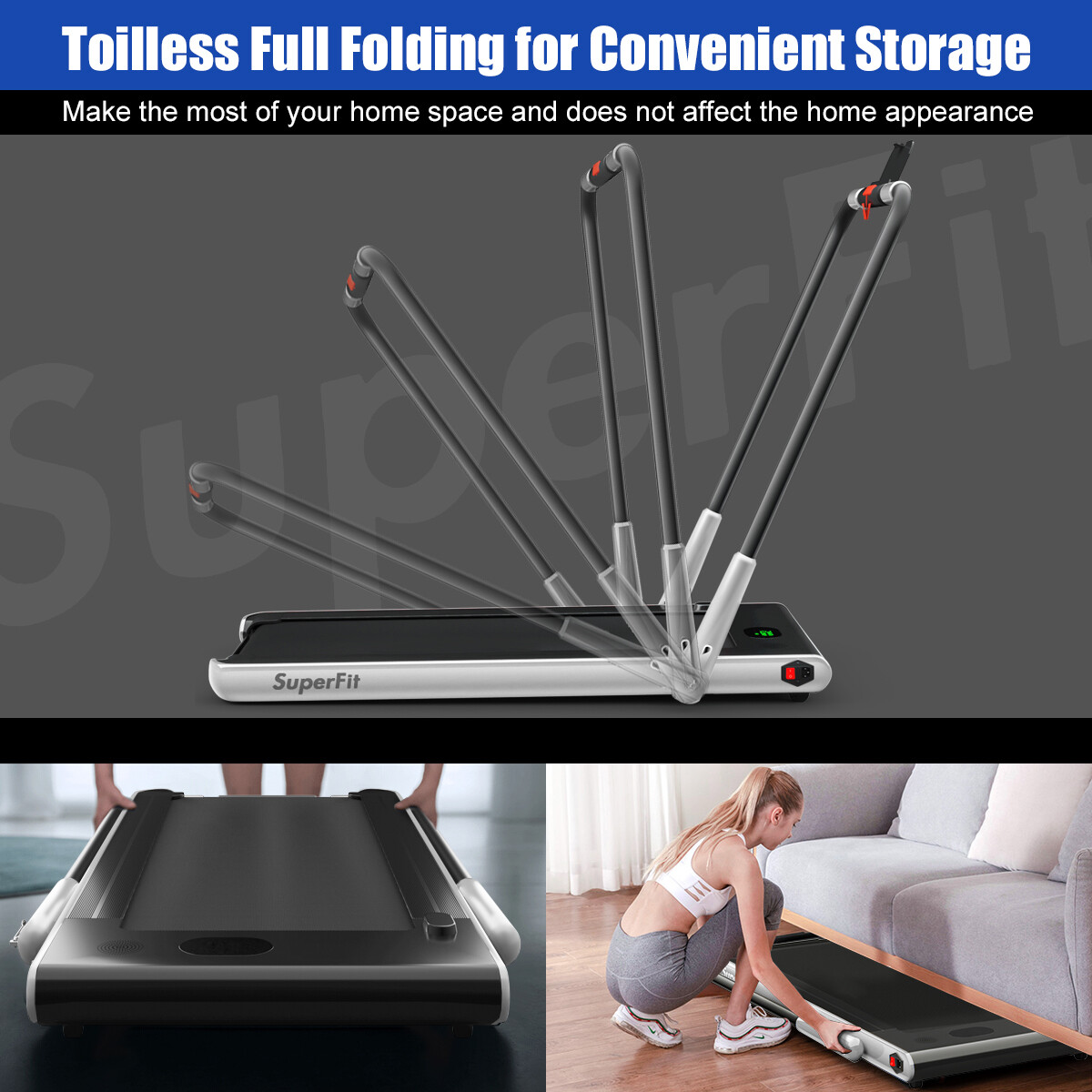 SuperFit 2.25HP 2 in 1 Folding Treadmill W/APP Control Speaker Remote APP Home