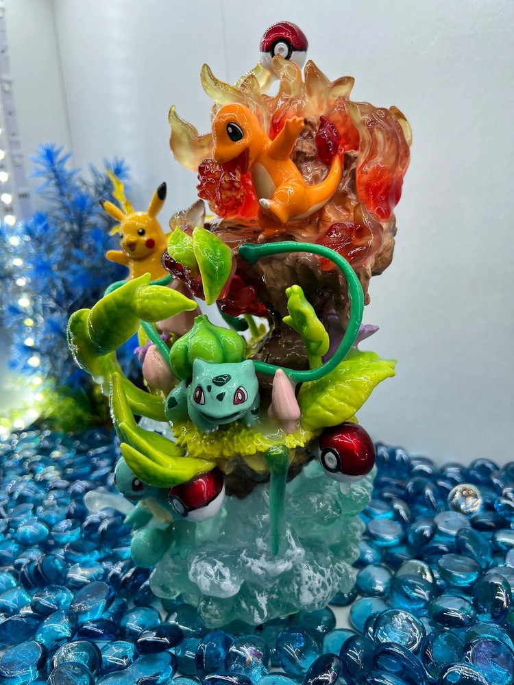 Pikachu, Squirtle, Charmander, & Bulbasaur Aquarium Statue