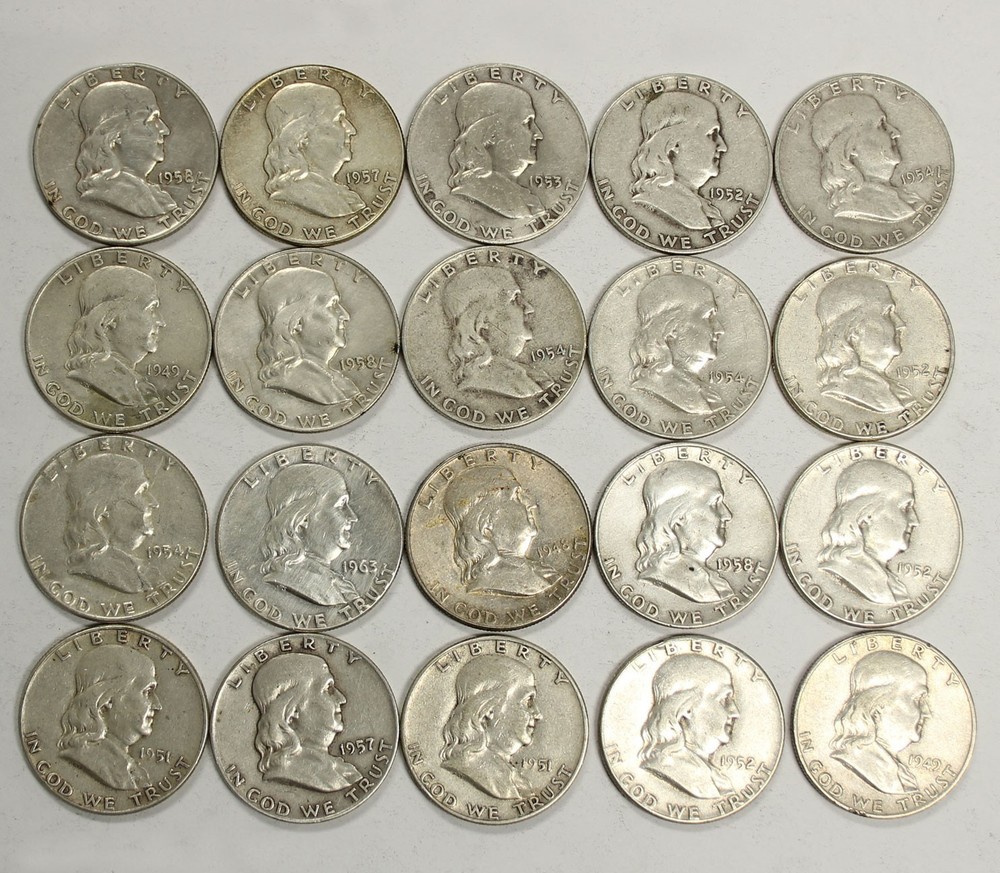 20 Franklin Silver Half Dollars - 90% Silver - $10 Face Value!