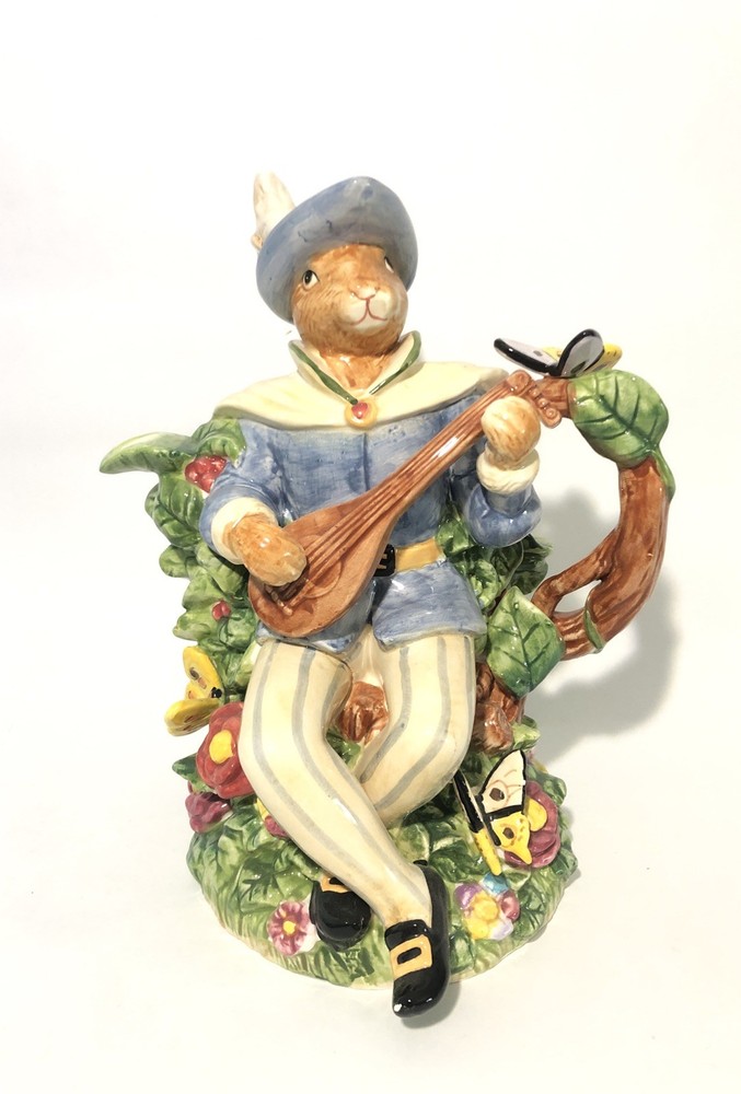Rabbit Troubadour Ceramic Pitcher-12”x9”x8”-WCL. Rabbit Tea Pot -Easter Decor.