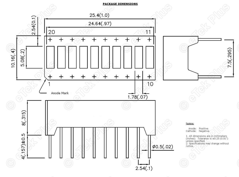 12x BLUE LED Color 10-SEGMENT Light BAR GRAPH Display Array GRAY-FACE - USA