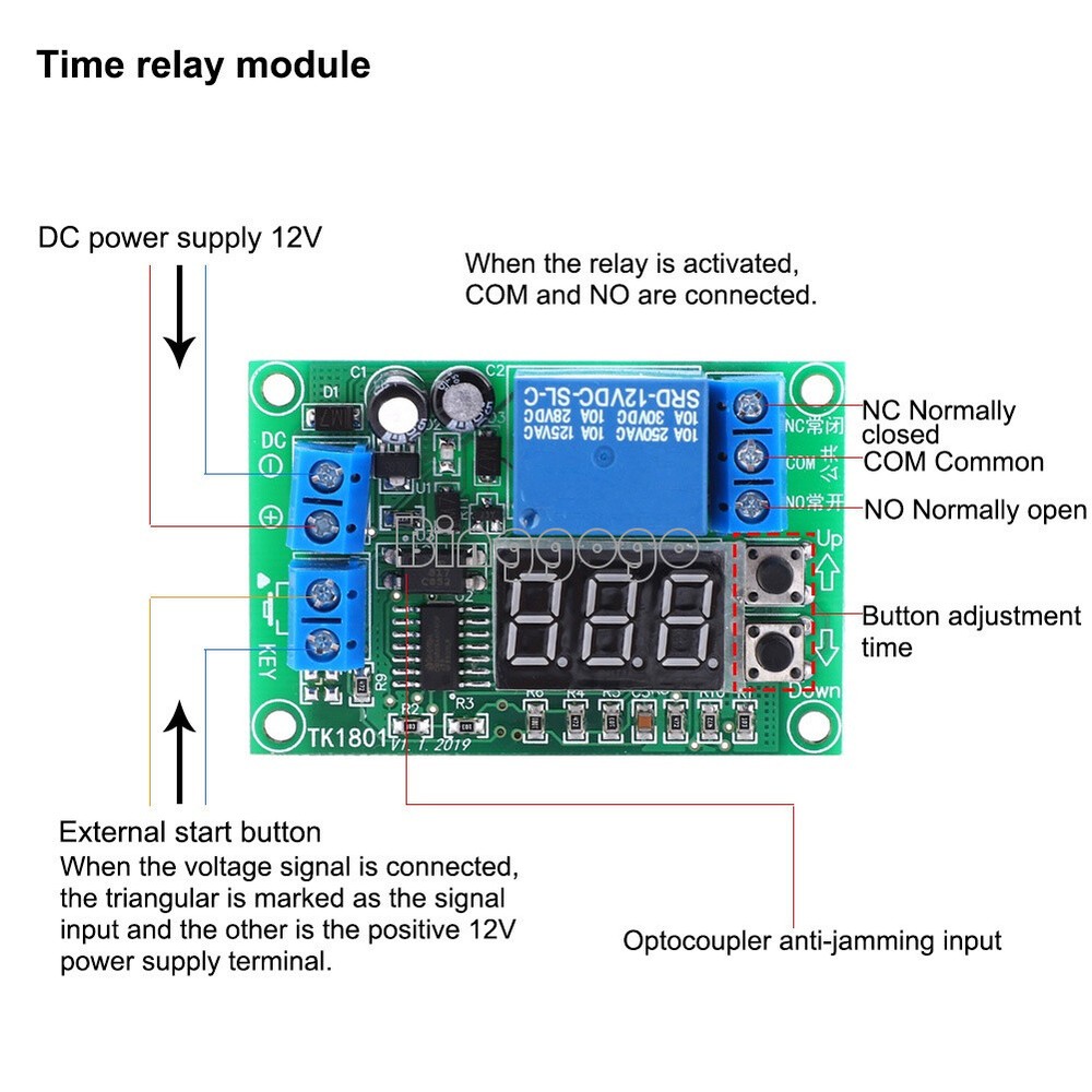 DC 12V Display Delay Timing Relay Module Timer Relay Board 1-999 Seconds