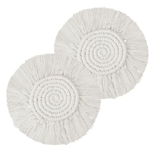 Handcrafted 2-Pack Boho Macrame Coasters, Super Absorbent Cotton Rope with