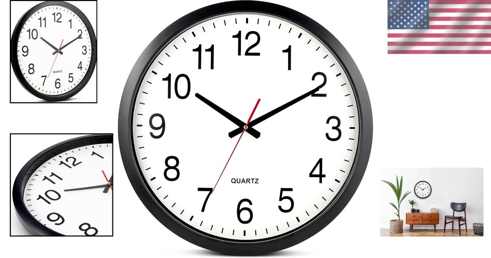Stylish Large Black Wall Clock - Silent Quartz Movement
