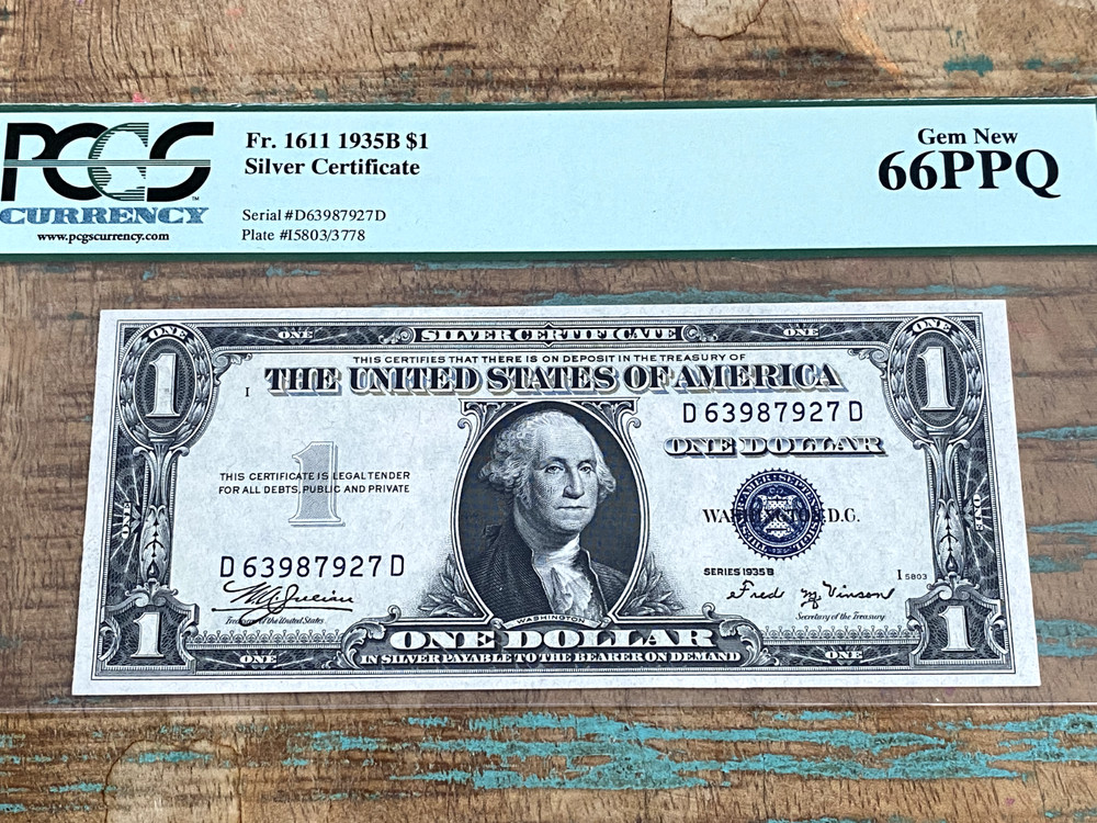 $1 1935B 1611 DD Block Silver Certificate PCGS 66PPQ - GEM +