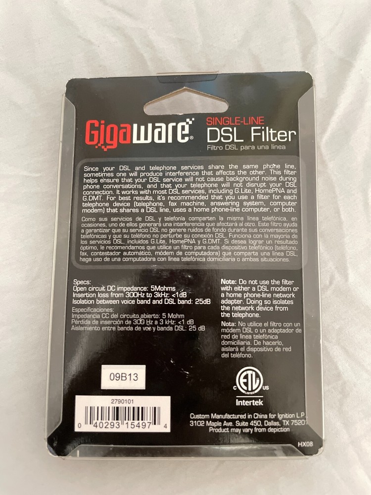 Gigaware Single-Line White DSL Filter 2790101