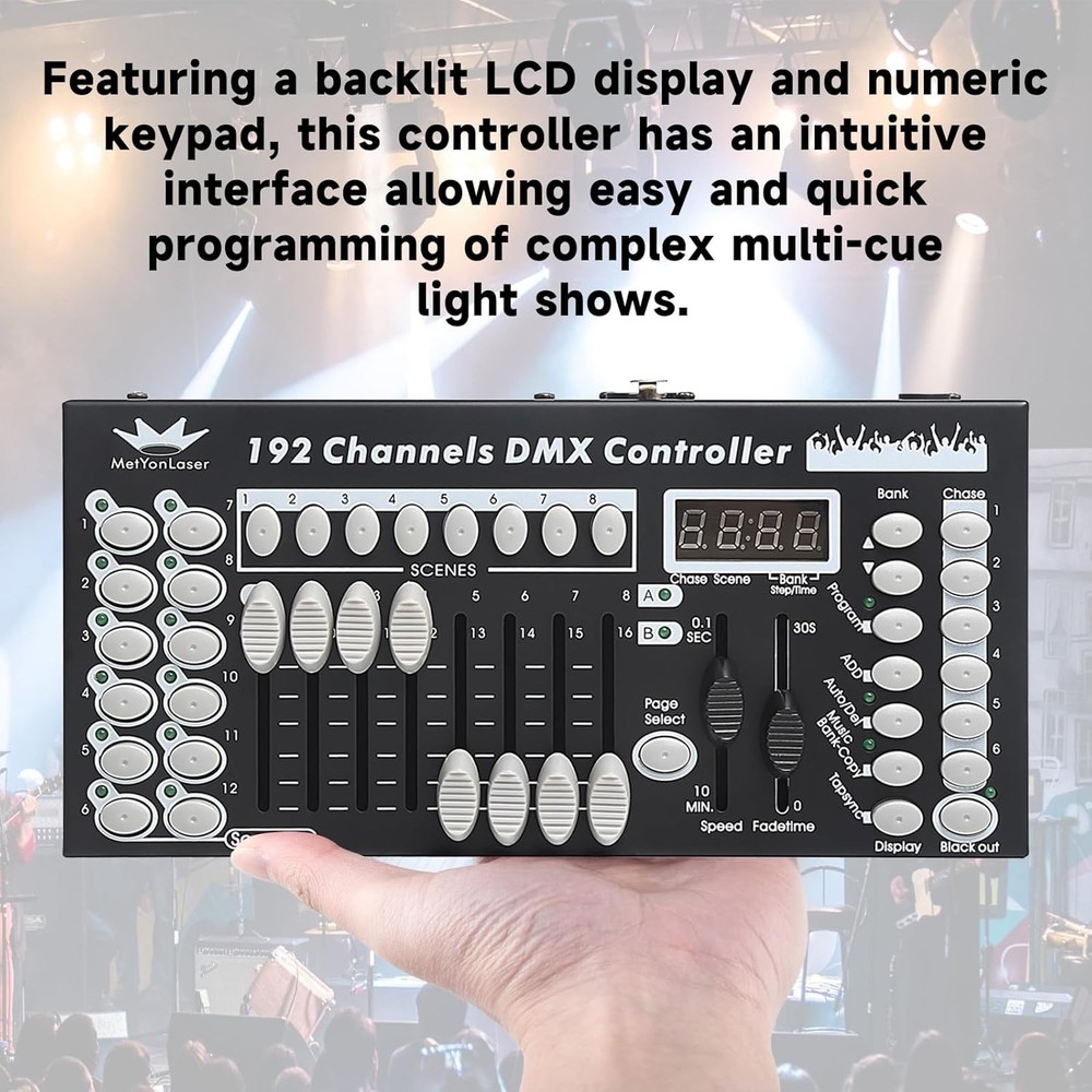 Compact 192-Channel DMX Controller with LCD Display for Stage Lighting Mastery