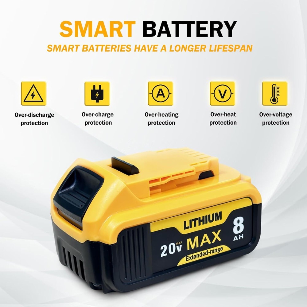 2PC 8.0Ah Battery Replace for Dewalt 20V DCB208 DCB206 Drill Tools LED Indicator