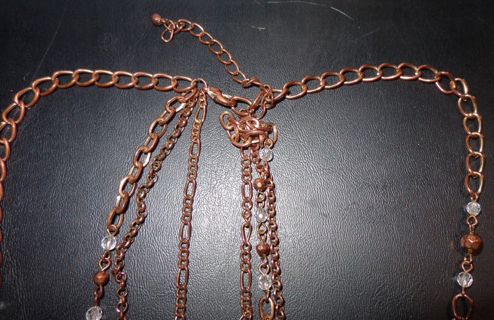 RELIGIOUS COPPER? MULTICHAIN CRYSTALS ORNATE CROSS PENDANT STATEMENT NECKLACE