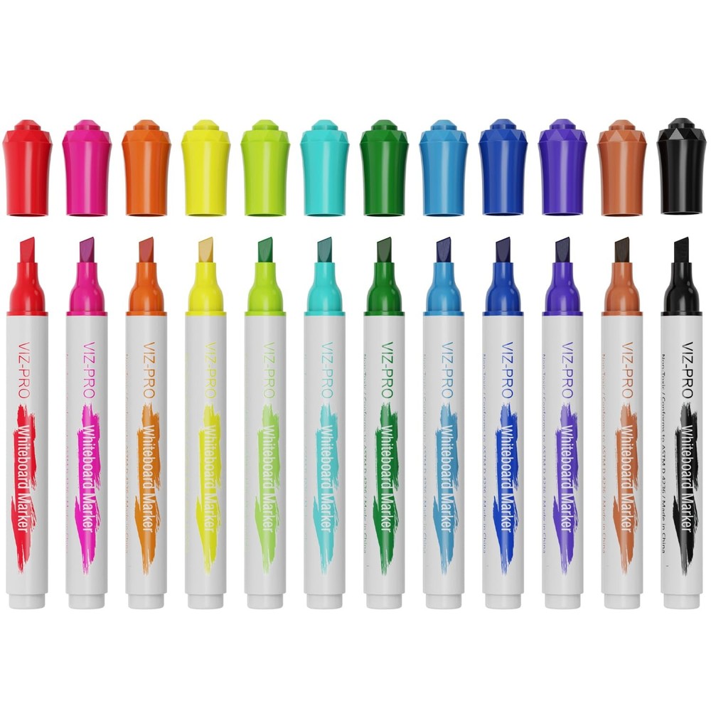 12-Count Dry Erase Markers Chisel Tip Assorted Colors Low-Odor Whiteboard